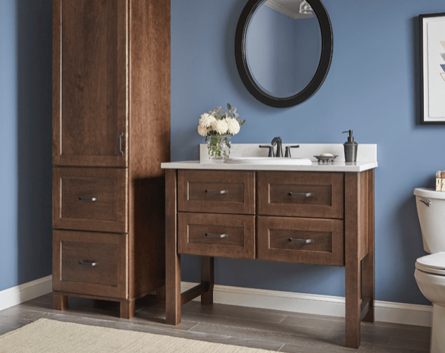 modern bathroom space showing storage cabinet and vanity | Northeast Ohio