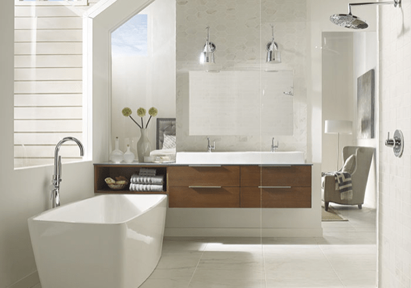 white modern bathroom with vanity | National Design Mart | Northeast Ohio